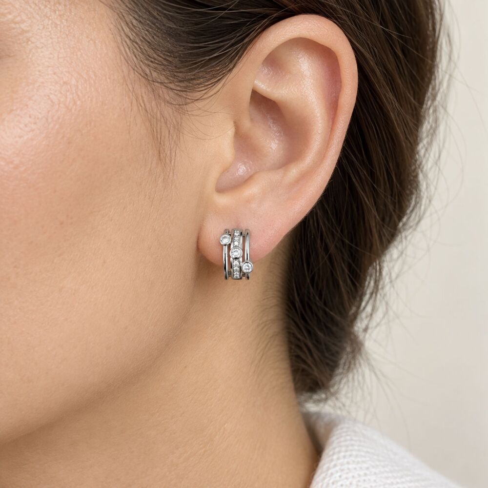 Silver CZ Huggie Earrings New with Box